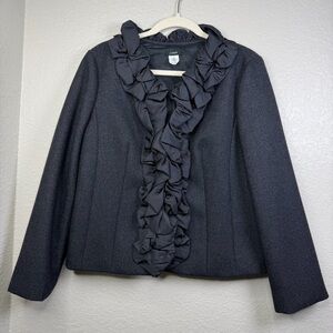 J. Crew Dark Gray Wool With Pleated Silk Trim Ruffle Chimera Blazer Jacket Sz 12
